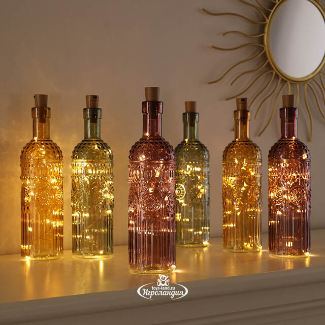 Набор гирлянд-пробок для бутылки Lights of Dreams, 8 теплых белых LED ламп, 6 шт, на батарейках, IP20 Kaemingk