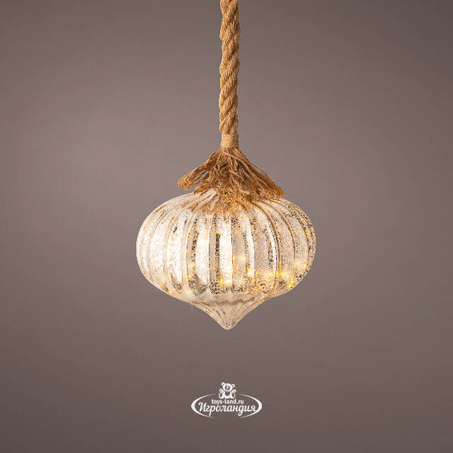 Подвесной светильник Луковка - Gold 21*20 см, 15 микро LED ламп, таймер, на батарейках, стекло  Kaemingk