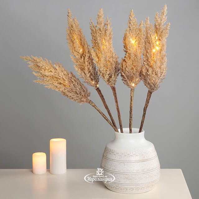 Светящаяся ветка для декора Pampas Caramel 70 см, теплые белые LED, на батарейках Kaemingk