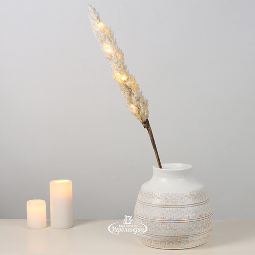 Светящаяся ветка для декора Cortaderia Creamy 70 см, теплые белые LED, на батарейках Kaemingk