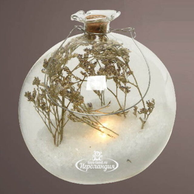 Светящийся шар с композицией Frozen Garden: Beige Herbs 10 см, на батарейках Kaemingk (Кейминг)