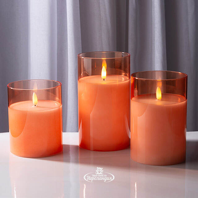 Набор светодиодных свечей с имитацией пламени Одри: Amber 13-17 см, 3 шт на батарейках, таймер Kaemingk