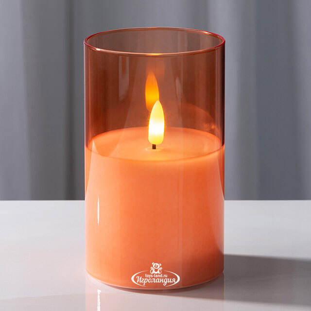 Светодиодная свеча в колбе с живым пламенем Одри: Amber 13 см, на батарейках, таймер Kaemingk