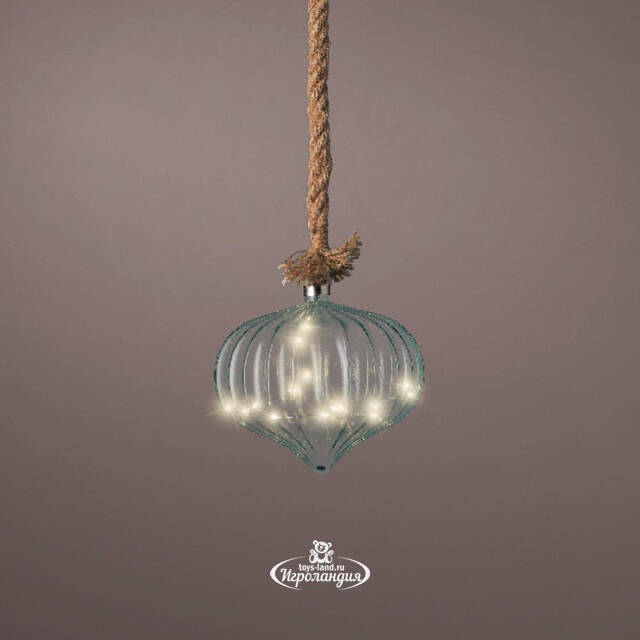 Подвесной светильник на канате Луковка - Blue 21*20 см, 15 микро LED ламп, таймер, на батарейках, стекло  Kaemingk