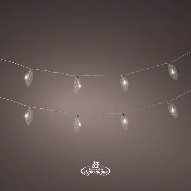 Светодиодная гирлянда Шишки - Cristal Perfecto 1.75 м, 8 теплых белых LED ламп, прозрачный ПВХ, на батарейках, IP20 Kaemingk