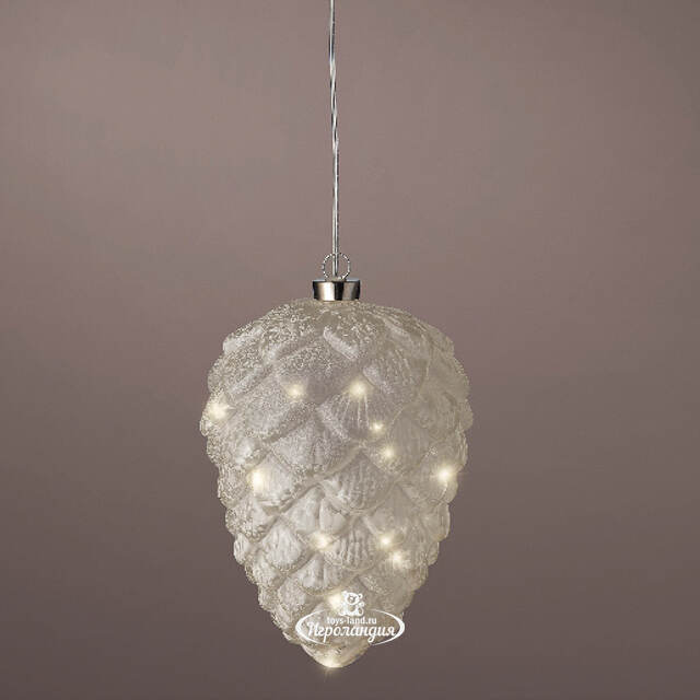 Подвесной светильник Шишка - Silver Perfecto 21*15 см, 15 теплых белых LED ламп, таймер, на батарейках, стекло Kaemingk