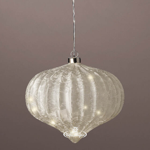 Подвесной светильник Луковка - Silver Perfecto 21*20 см, 15 микро LED ламп, таймер, на батарейках, стекло Kaemingk