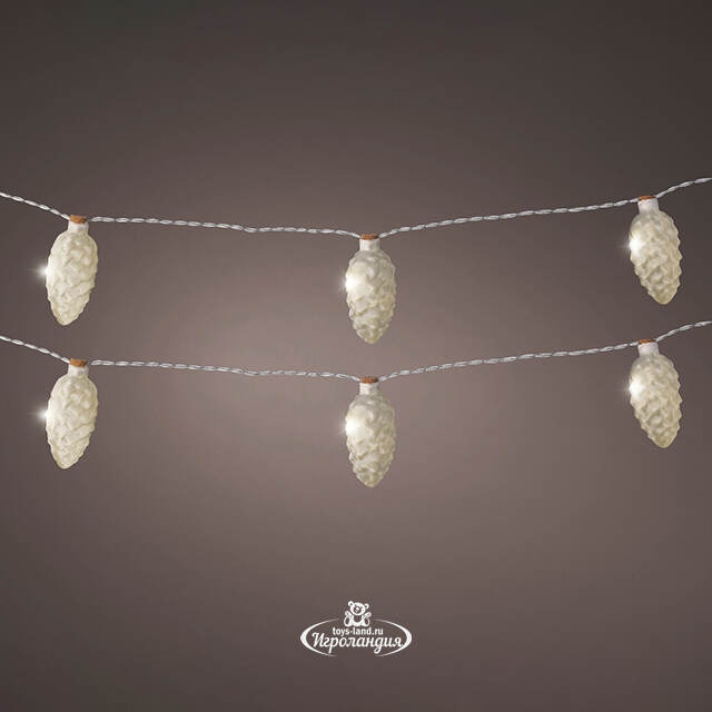 Светодиодная гирлянда Шишки - Silver Perfecto 1.75 м, 8 теплых белых LED ламп, прозрачный ПВХ, на батарейках, IP20 Kaemingk