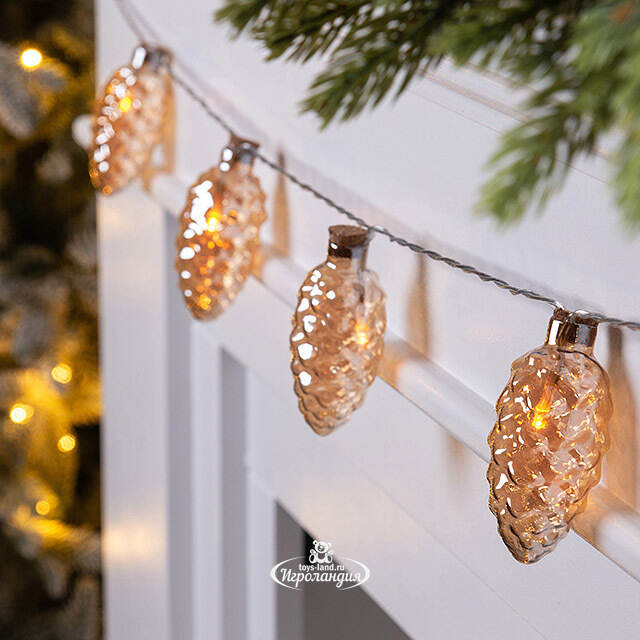Светодиодная гирлянда Шишки Барнс 1.75 м, 8 теплых белых LED ламп, прозрачный ПВХ, на батарейках, IP20 Kaemingk (Кейминг)