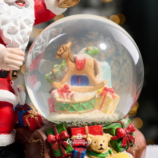 Новогодняя фигурка с снежным шаром Santa & Presents 25 см, с подсветкой и музыкой, на батарейках Kaemingk