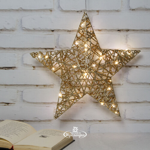 Светодиодная фигура Звезда Reggio Gold 40 см, 30 теплых белых LED ламп, на батарейках, IP20 Kaemingk