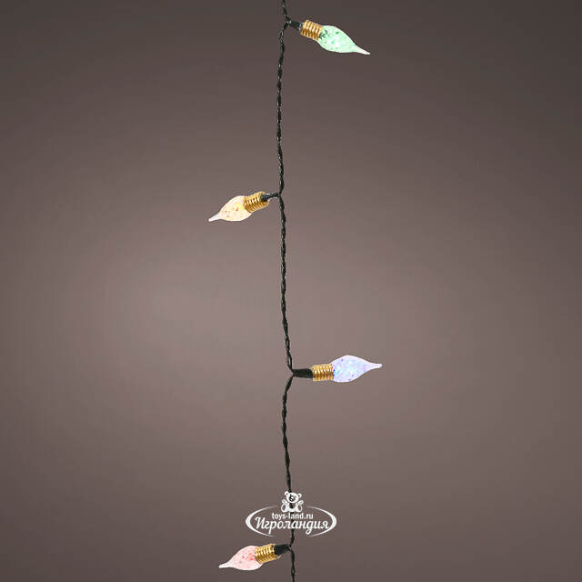 Светодиодная гирлянда на батарейках Vintage lights 4.9 м, 50 разноцветных LED ламп, зеленый ПВХ, контроллер, таймер Kaemingk