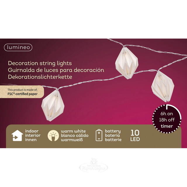 Светодиодная гирлянда Бумажные Лампочки 2.25 м, 10 теплых белых LED ламп, IP20 Kaemingk (Кейминг)