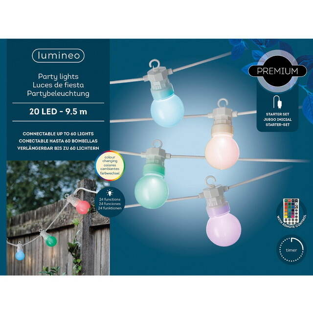 Гирлянда из лампочек Lollifray, 20 ламп c разноцветными RGB LED, 9.5 м, белый ПВХ, пульт управления, таймер, соединяемая, IP44 Kaemingk