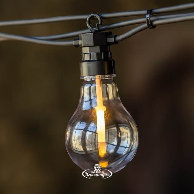 Ретро гирлянда Большие Лампочки, 20 ламп, теплые белые LED, 9.5 м, черный ПВХ, соединяемая, IP44 Kaemingk