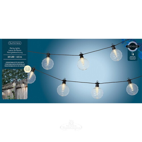 Гирлянда из лампочек Russula, 10 ламп, теплые белые LED, 4.5м, черный ПВХ, соединяемая, IP44 Kaemingk