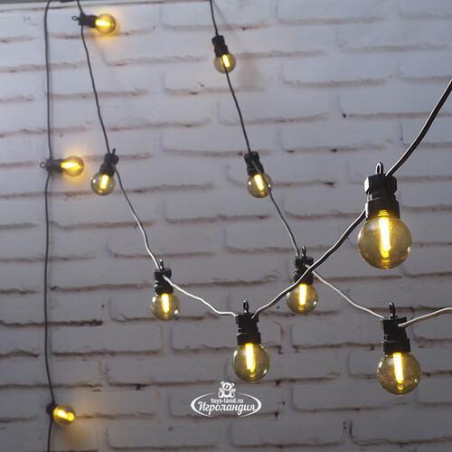 Гирлянда Лампочки Дымчатые, 20 ламп, теплые белые LED, 9.5 м, черный ПВХ, соединяемая, IP44 Kaemingk