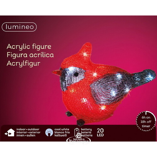 Светодиодная фигура Птичка Кардинал Харли 20 см, 20 LED ламп, на батарейках, IP44 Kaemingk
