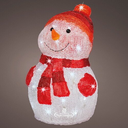 Светящаяся фигура Снеговик Пьер - Happy Holidays 35 см, 40 холодных белых LED ламп, на батарейках, IP44 Kaemingk
