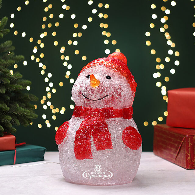 Светящаяся фигура Снеговик Пьер - Happy Holidays 35 см, 40 холодных белых LED ламп, на батарейках, IP44 Kaemingk