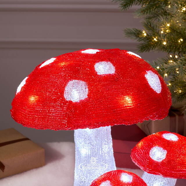 Светодиодная фигура Мухоморы 31 см, 60 холодных белых LED ламп, таймер, IP44 Kaemingk