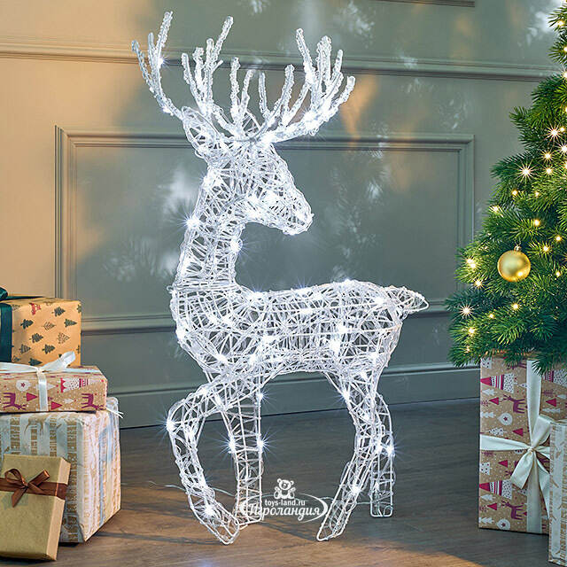 Светящийся олень Гастон 94 см, 100 холодных белых LED ламп с мерцанием, таймер, IP44 Kaemingk