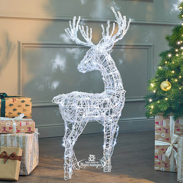 Светящийся олень Гастон 94 см, 100 холодных белых LED ламп с мерцанием, таймер, IP44 Kaemingk