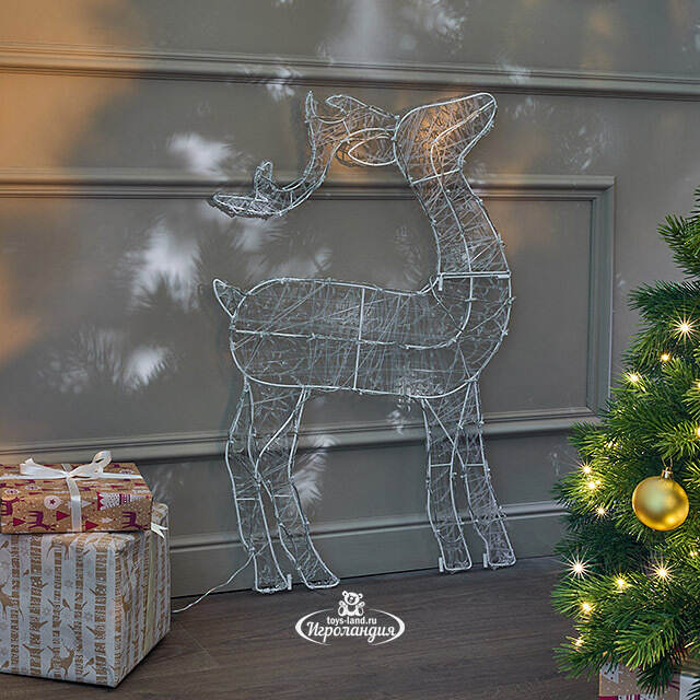 Светящаяся плоская фигура Олень Фостер 89 см, 60 холодных белых LED ламп с мерцанием, таймер, IP44 Kaemingk