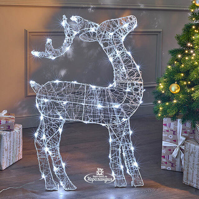 Светящаяся плоская фигура Олень Фостер 89 см, 60 холодных белых LED ламп с мерцанием, таймер, IP44 Kaemingk