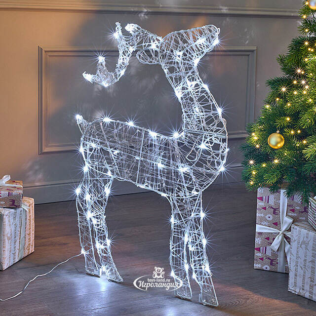 Светящаяся плоская фигура Олень Фостер 89 см, 60 холодных белых LED ламп с мерцанием, таймер, IP44 Kaemingk