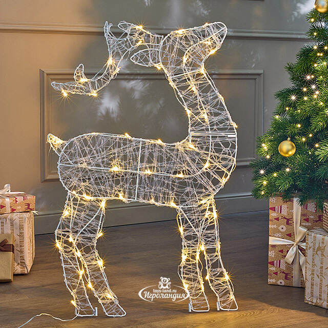 Светящаяся плоская фигура Олень Фостер 89 см, 60 теплых белых LED ламп с мерцанием, таймер, IP44 Kaemingk