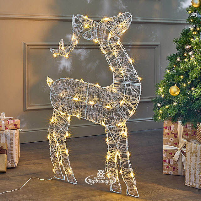 Светящаяся плоская фигура Олень Фостер 89 см, 60 теплых белых LED ламп с мерцанием, таймер, IP44 Kaemingk