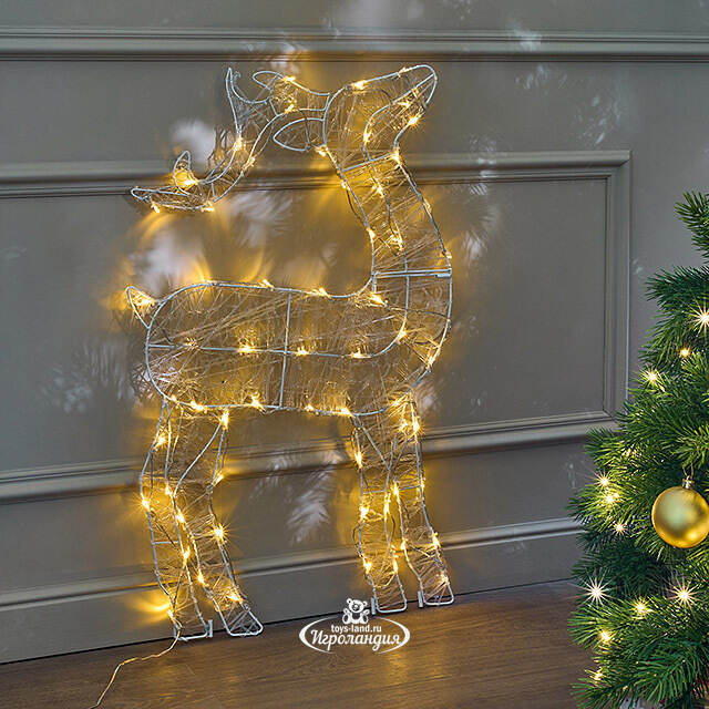 Светящаяся плоская фигура Олень Фостер 89 см, 60 теплых белых LED ламп с мерцанием, таймер, IP44 Kaemingk