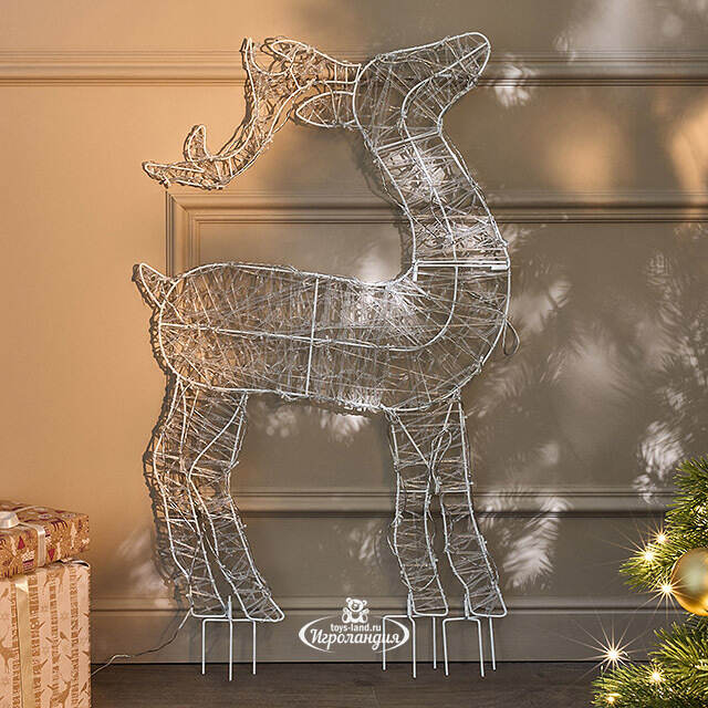 Светящаяся плоская фигура Олень Фостер 89 см, 60 холодных белых LED ламп с мерцанием, таймер, IP44 Kaemingk