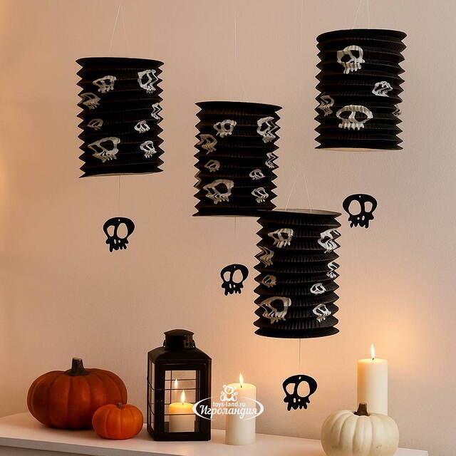 Подвесное украшение Хэллоуин - Бумажный Фонарик с черепом 25*15 см Koopman