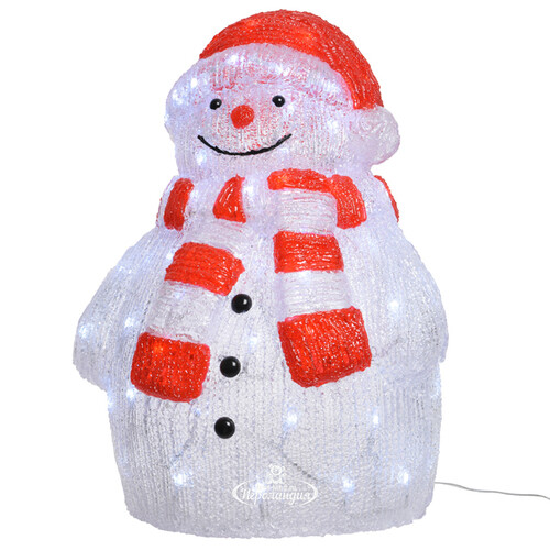 Светящаяся фигура Снеговик в полосатом шарфике 46 см, 80 LED ламп с мерцанием, IP44 Kaemingk