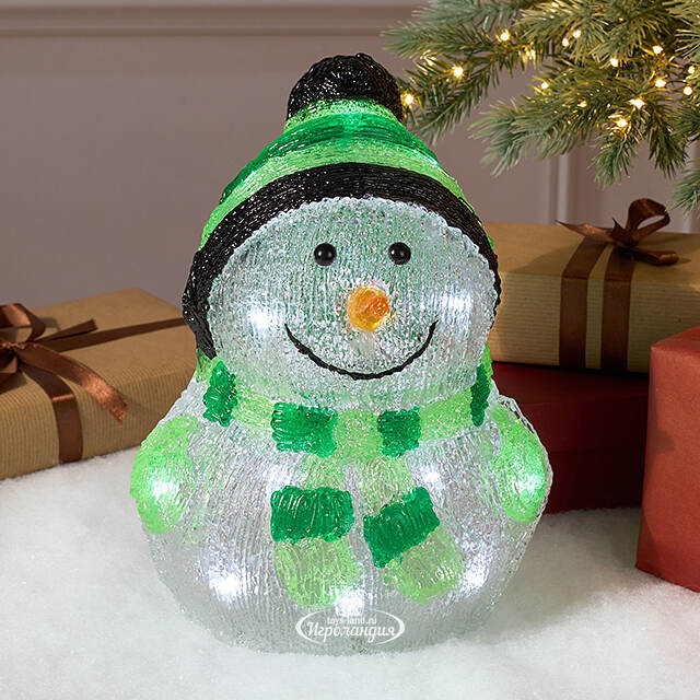 Светящаяся фигура Снеговик Frosty Green 24 см, 20 LED ламп, на батарейках, IP44 Kaemingk