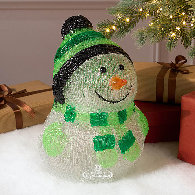 Светящаяся фигура Снеговик Frosty Green 24 см, 20 LED ламп, на батарейках, IP44 Kaemingk