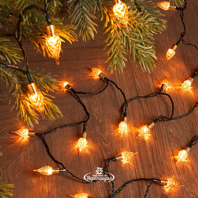 Светодиодная гирлянда Vintage Lights 24 м, 240 теплых белых LED ламп, зеленый ПВХ, контроллер, таймер, IP20 Kaemingk