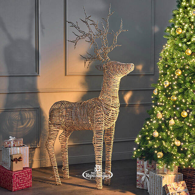 Светящийся олень Golden horns 180 см, 1320 теплых белых LED ламп, таймер, IP44 Kaemingk