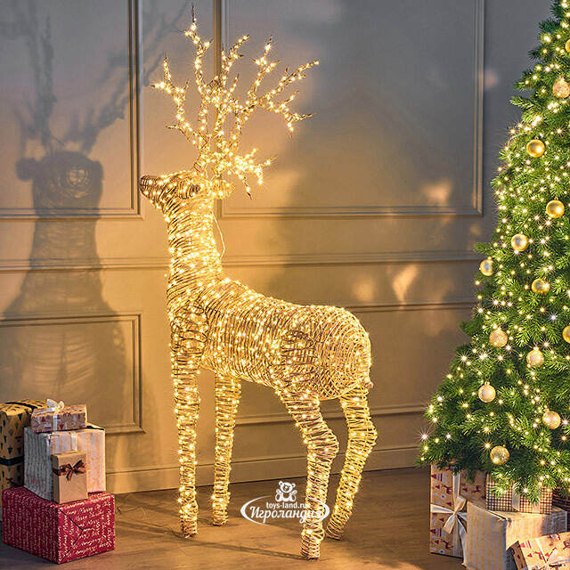 Светящийся олень Golden horns 180 см, 1320 теплых белых LED ламп, таймер, IP44 Kaemingk