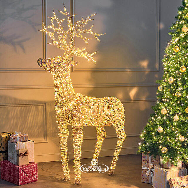 Светящийся олень Golden horns 180 см, 1320 теплых белых LED ламп, таймер, IP44 Kaemingk