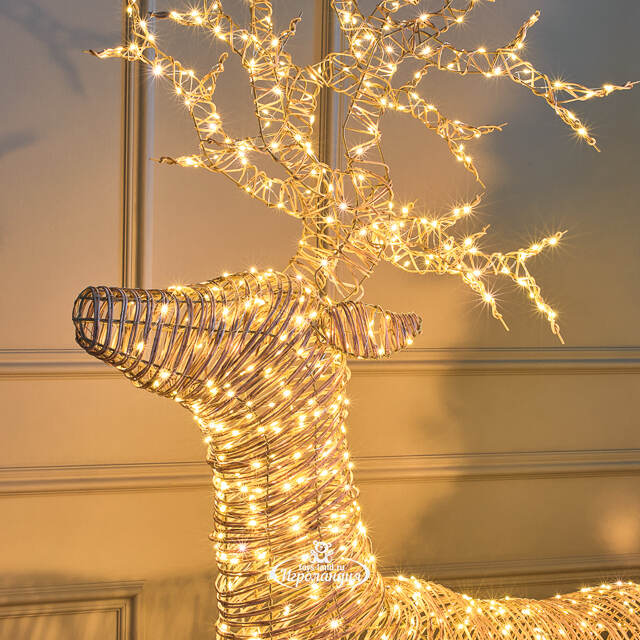 Светящийся олень Golden horns 180 см, 1320 теплых белых LED ламп, таймер, IP44 Kaemingk