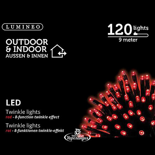 Светодиодная гирлянда нить Объемная 120 красных LED ламп 9 м, черный ПВХ, контроллер, IP44 Kaemingk