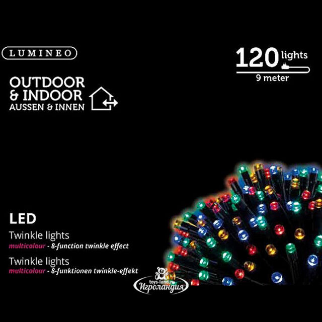 Светодиодная гирлянда нить Объемная 120 разноцветных LED ламп 9 м, черный ПВХ, контроллер, IP44 Kaemingk (Кейминг)