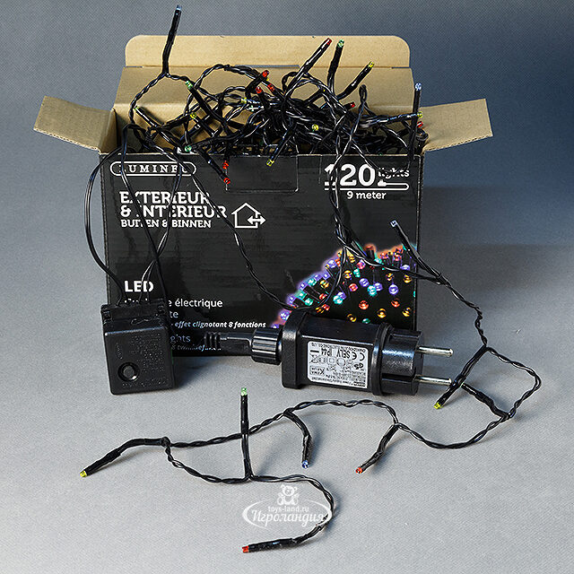 Светодиодная гирлянда нить Объемная 120 разноцветных LED ламп 9 м, черный ПВХ, контроллер, IP44 Kaemingk (Кейминг)