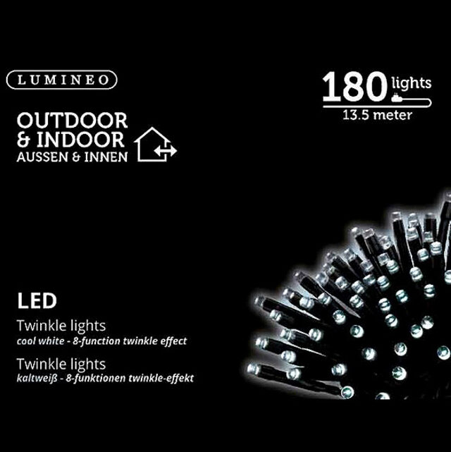 Светодиодная гирлянда нить Объемная 180 холодных белых LED ламп 13.5 м, черный ПВХ, контроллер, IP44 Kaemingk