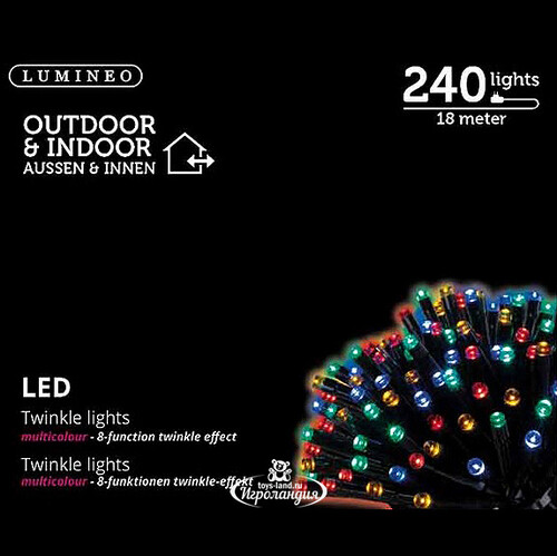 Светодиодная гирлянда нить Объемная 240 разноцветных LED ламп 18 м, черный ПВХ, контроллер, IP44 Kaemingk