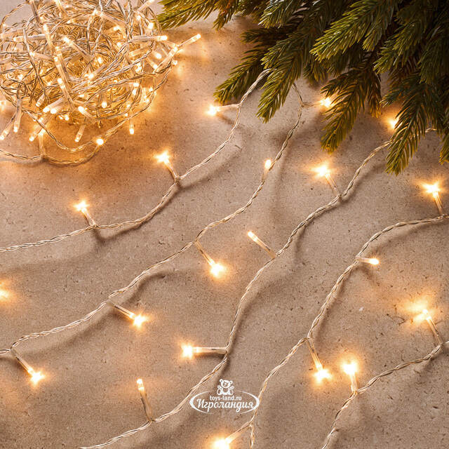 Светодиодная гирлянда нить Объемная 27 м, 360 теплых белых LED ламп, прозрачный ПВХ, контроллер, IP44 Kaemingk