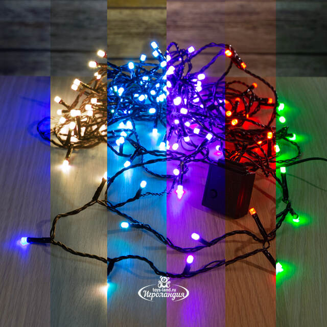 Светодиодная гирлянда нить Объемная 18 м 240 разноцветных RGB LED ламп, черный ПВХ, IP44 Kaemingk